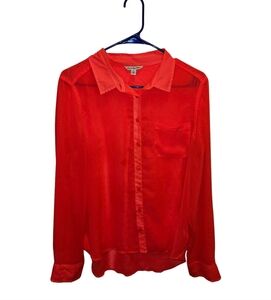 "American Eagle Outfitters Sheer Red Blouse, Size Large (L)"